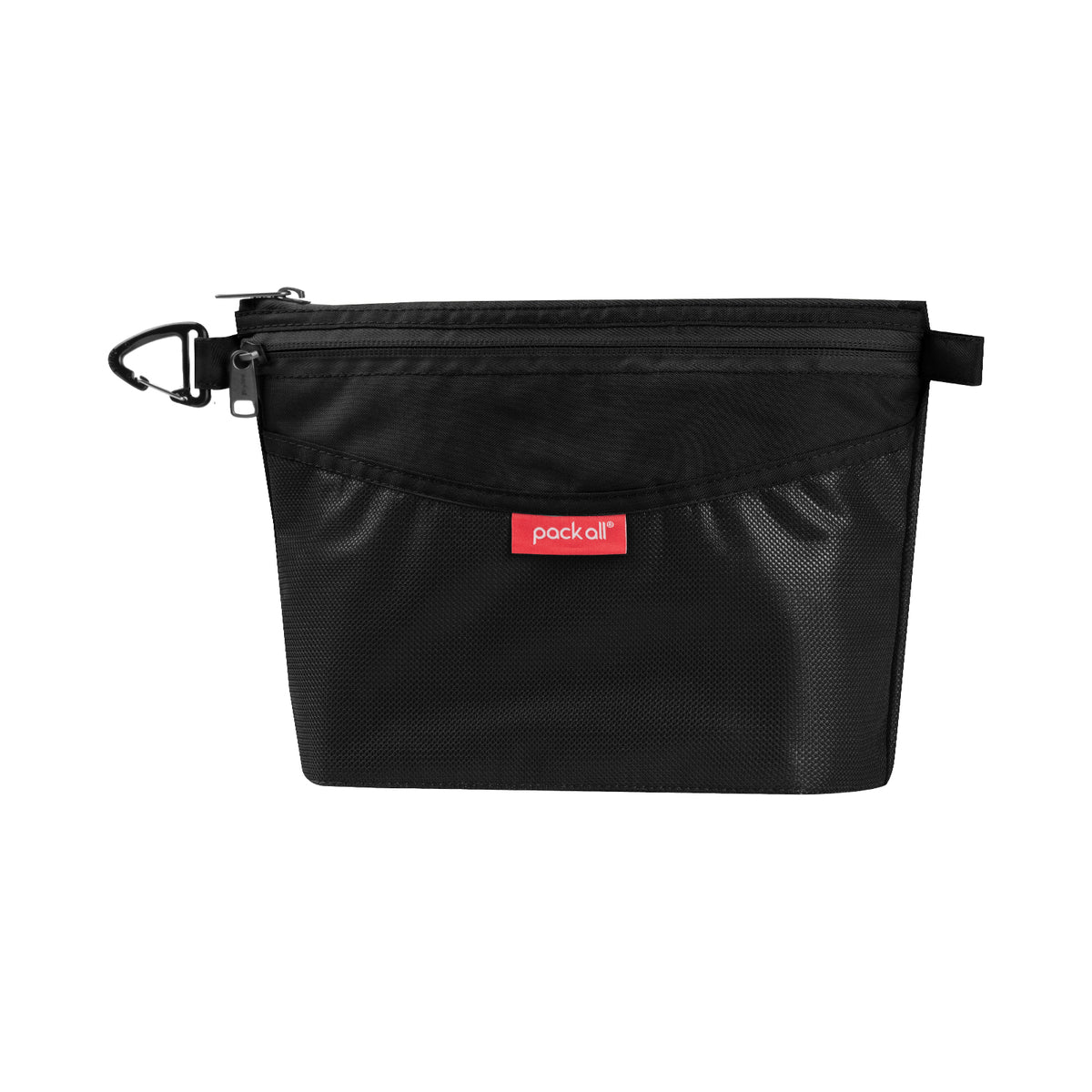 See the black medium pack all® double-layer daily pouch, featuring separated storage areas, a mesh front and a convenient clip for everyday essentials.