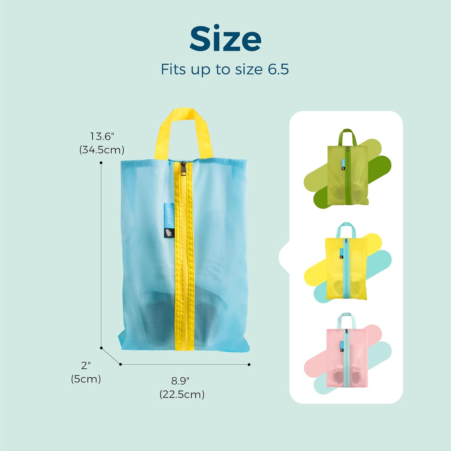 Pack All blue-yellow kids shoe bag with breathable mesh for visible shoe storage
