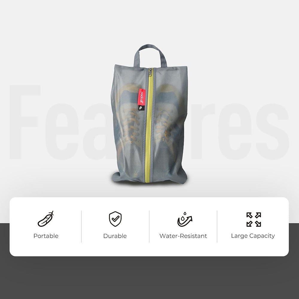 Pack All grey shoe bag with drawstring closure for easy shoe access