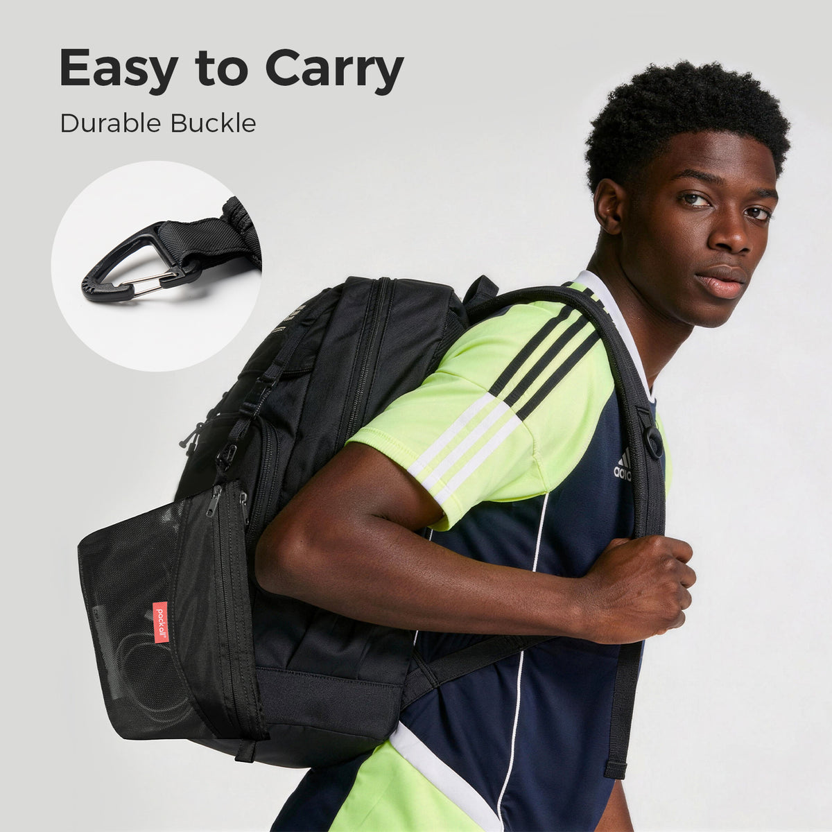 Clip the black medium pack all® double-layer daily pouch to a backpack strap for convenient access to everyday accessories while commuting or traveling.