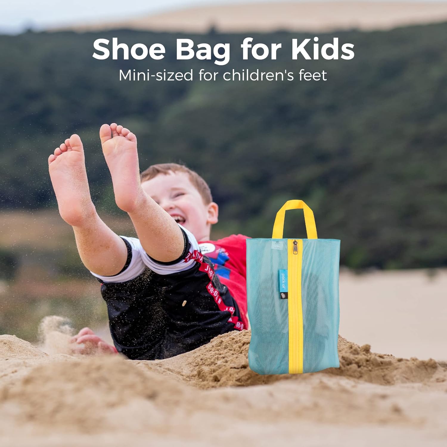 Pack All blue-yellow kids shoe bag with durable material for family travel use