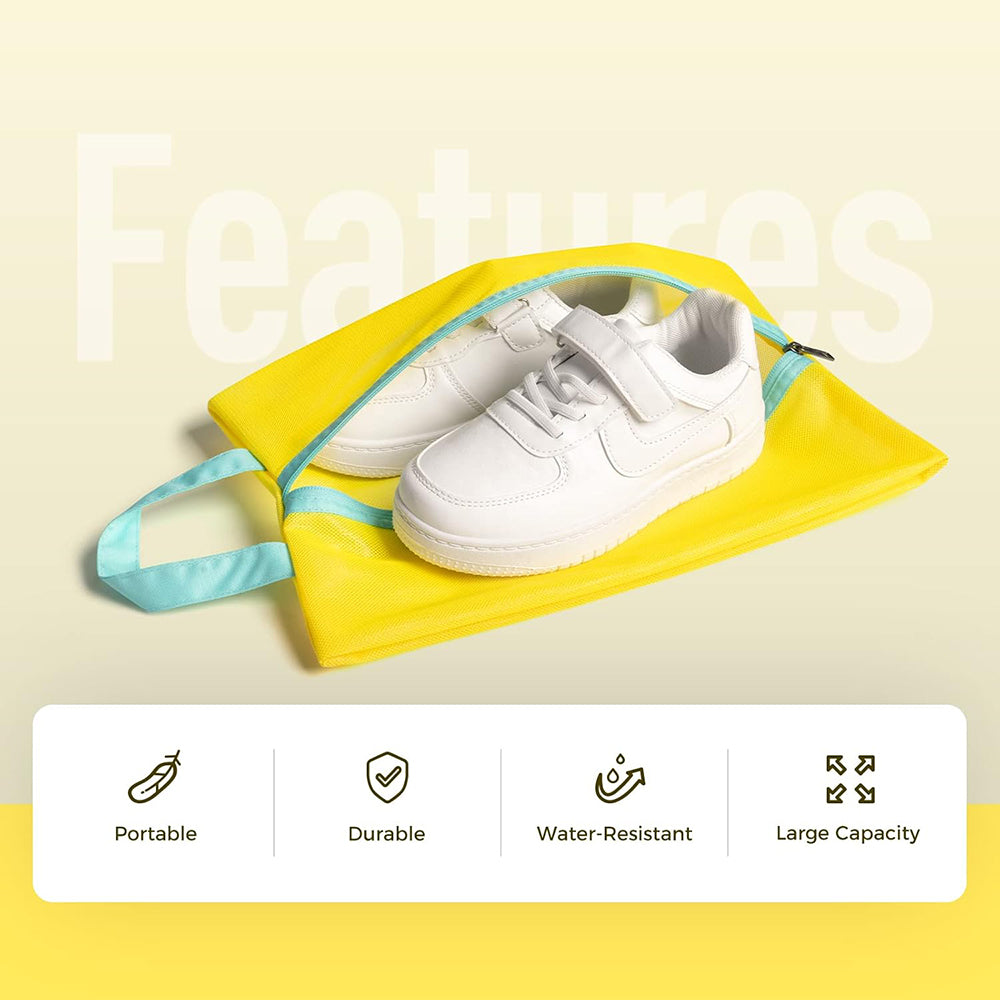 Pack All yellow-blue kids shoe bag with durable material for family travel use