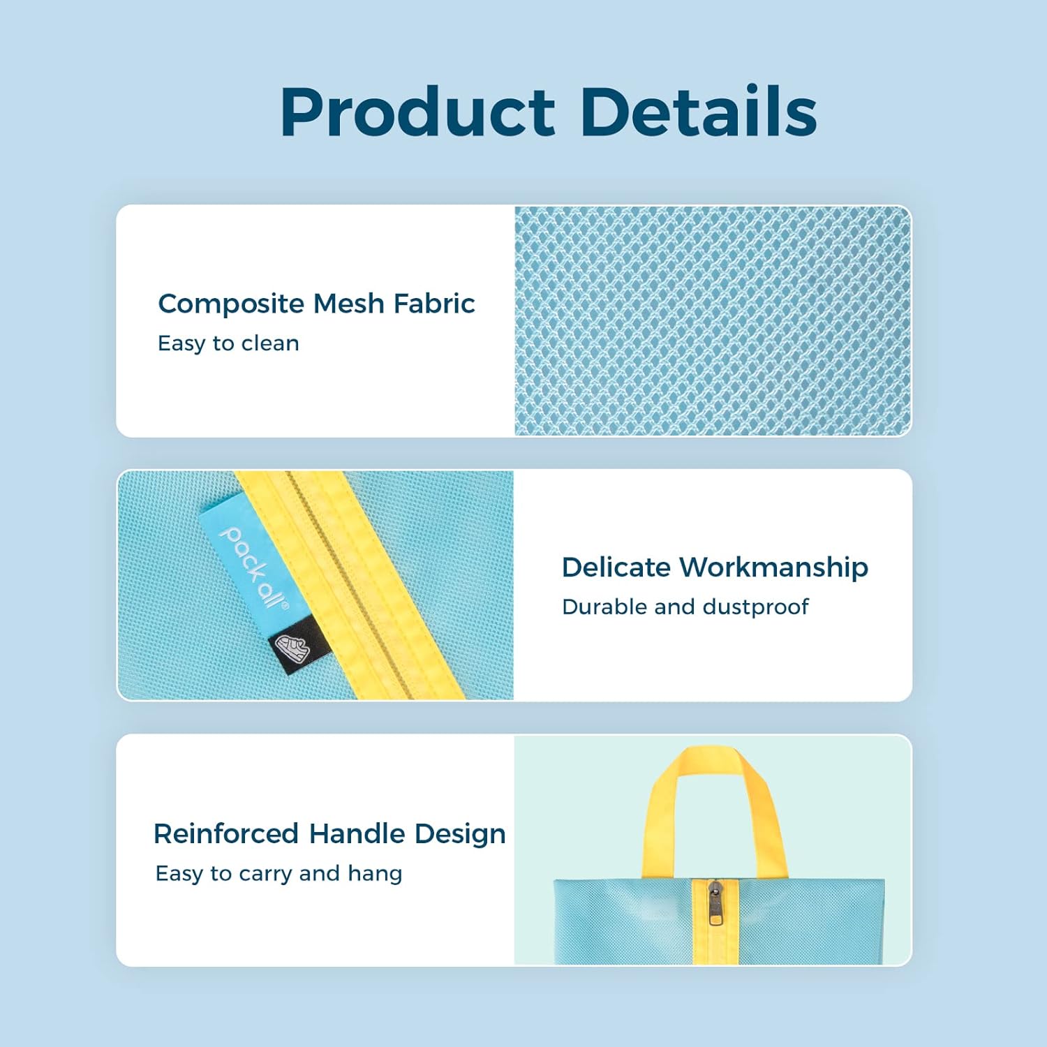 Pack All blue-yellow kids shoe bag with shoe separation for clean clothes organization