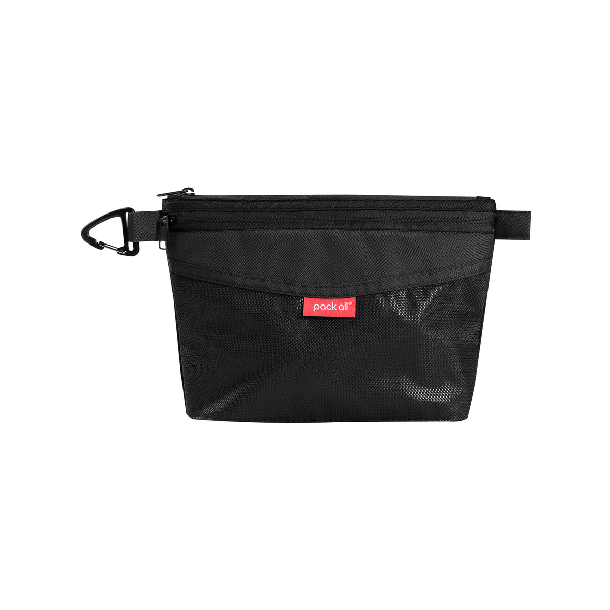 See the black small pack all® double-layer daily pouch, featuring separated storage areas, a mesh front and a convenient clip for everyday essentials.