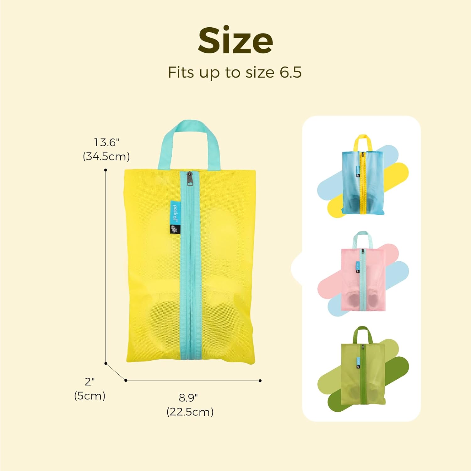 Pack All yellow-blue kids shoe bag with breathable mesh for visible shoe storage