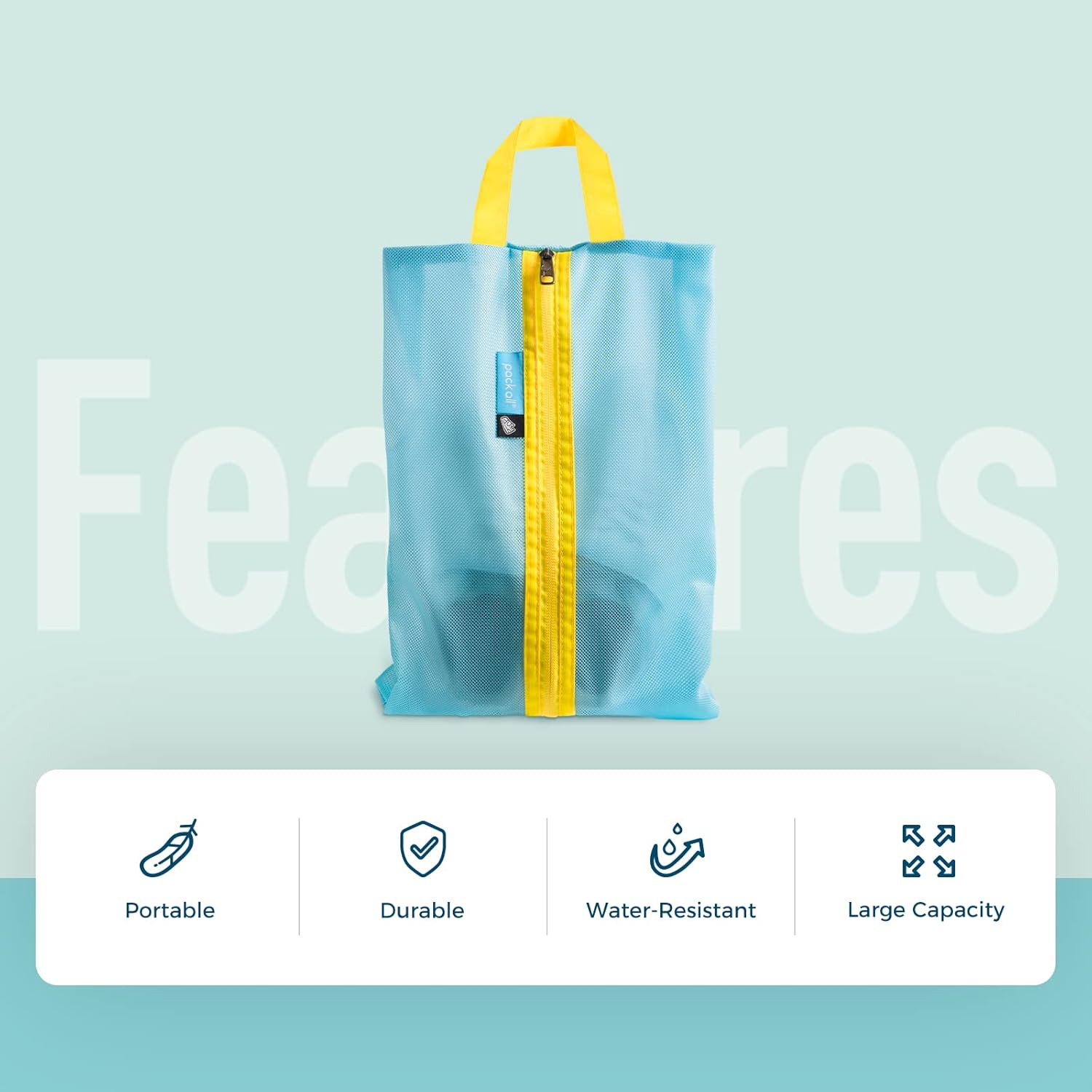Pack All blue-yellow kids shoe bag with odor stain barrier for clean luggage protection