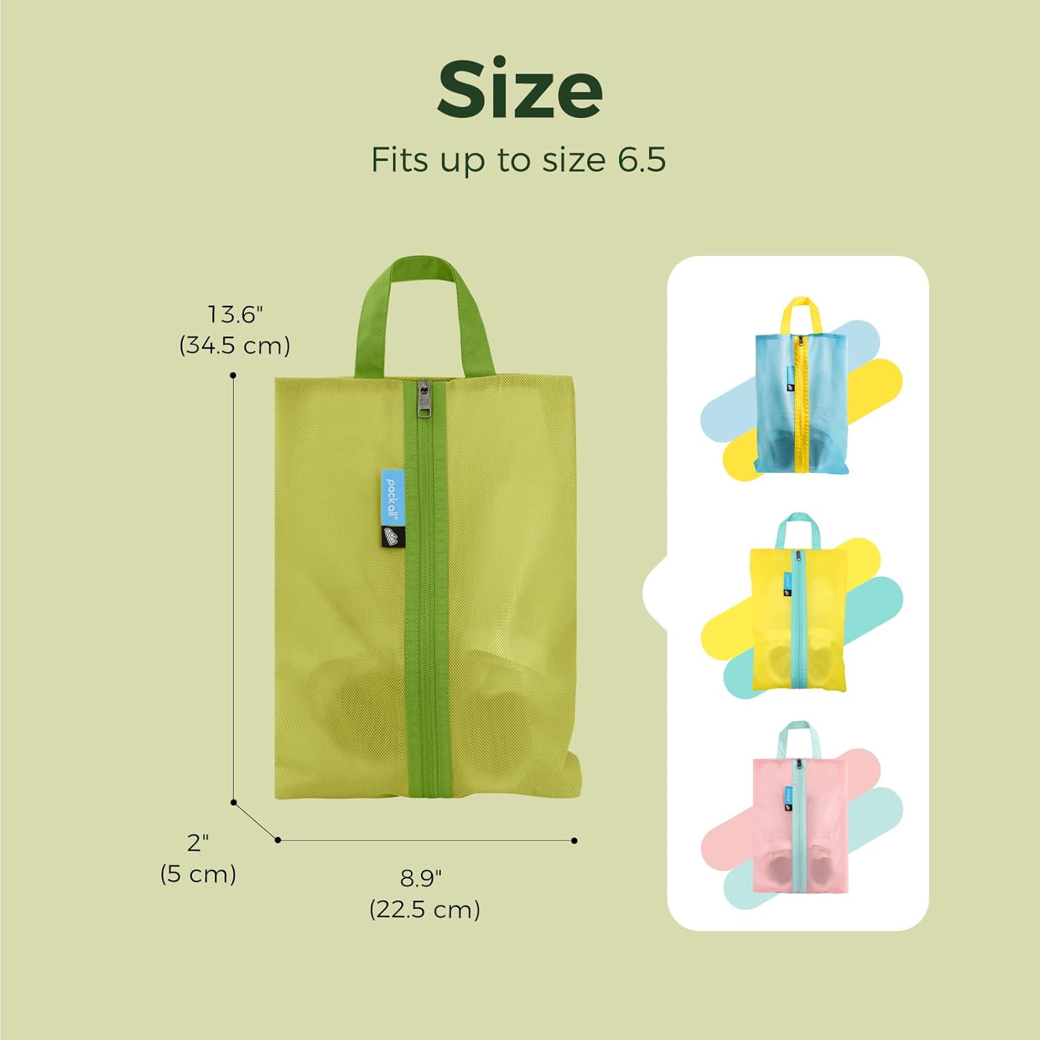 Pack All dark-green kids shoe bag with odor stain barrier for clean luggage protection