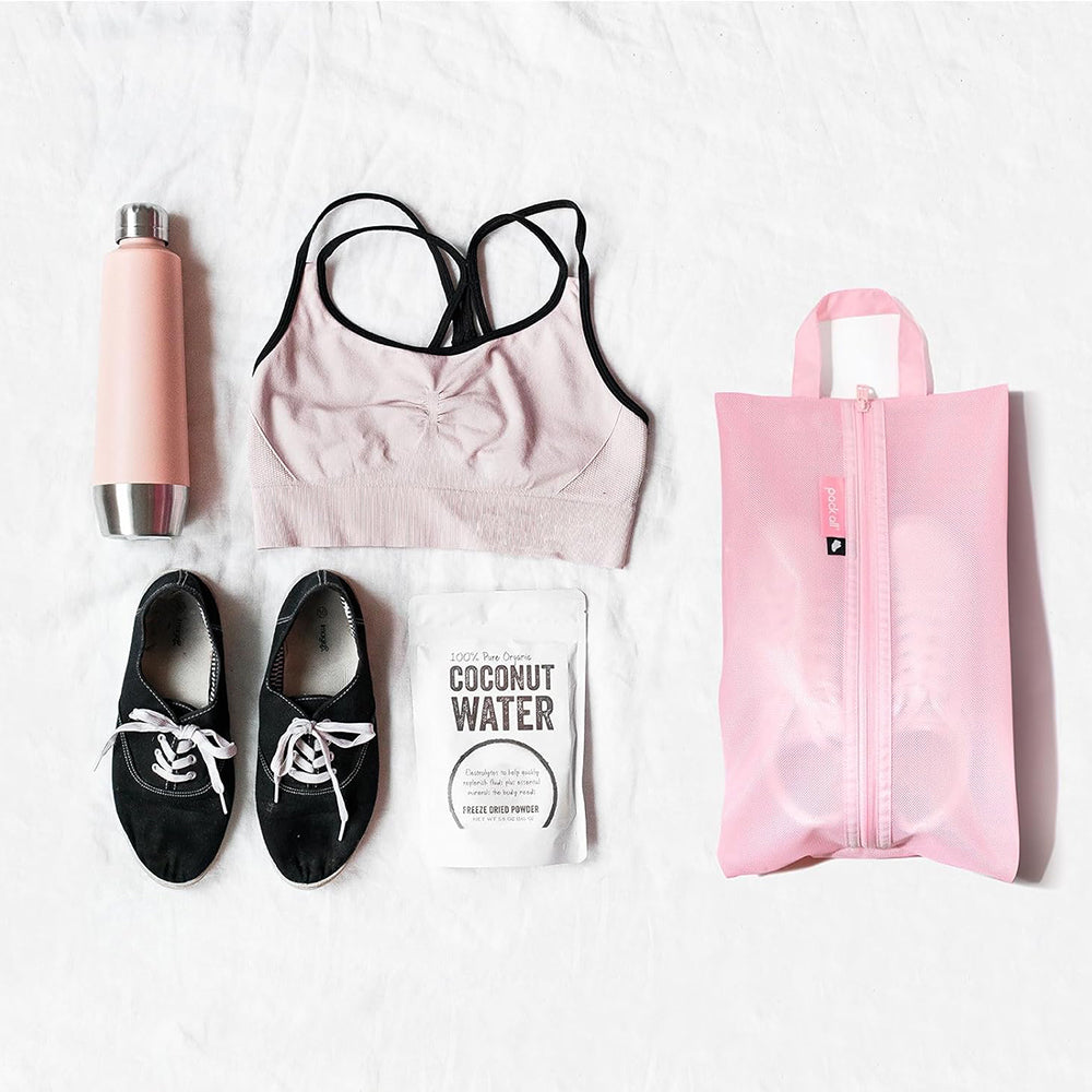 Pack All pink shoe bag with compact design for suitcase packing