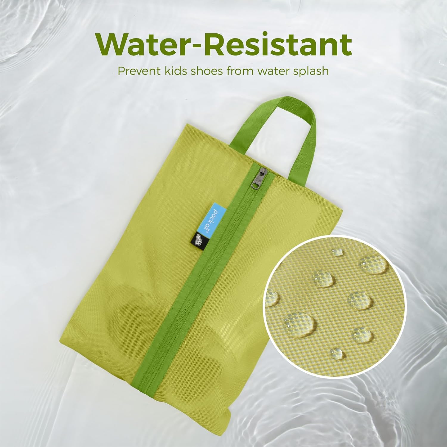 Pack All dark-green kids shoe bag with integrated carry handle for easy kids carry