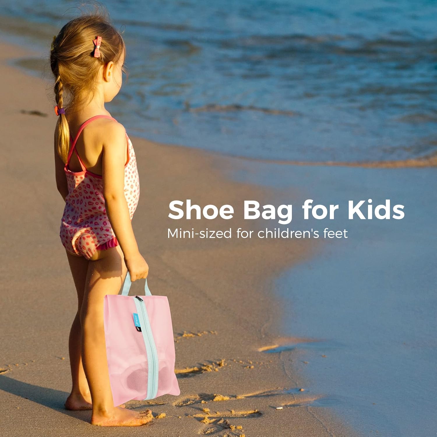 Pack All pink-blue kids shoe bag with compact kids size for school travel packing