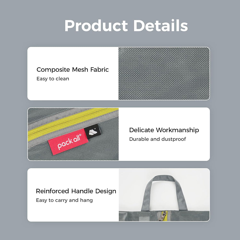 Pack All grey shoe bag with lightweight material for daily travel carry