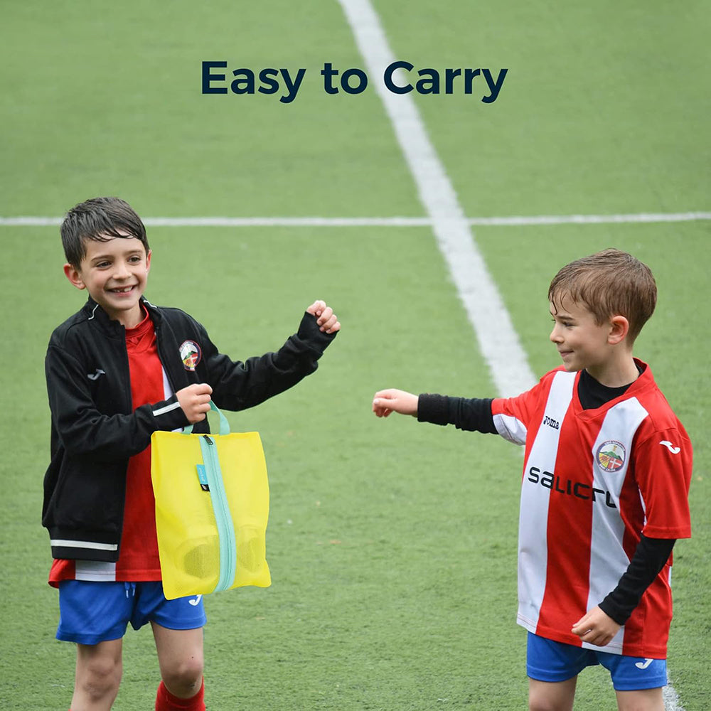 Pack All yellow-blue kids shoe bag with smooth zipper closure for secure shoe storage