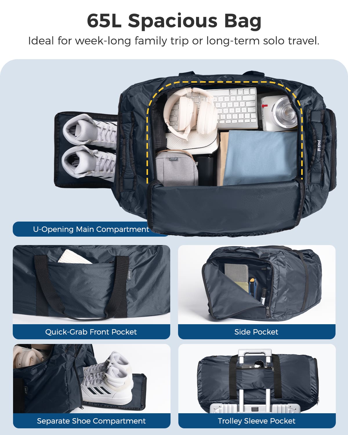 65L Foldable Travel Duffel Bag